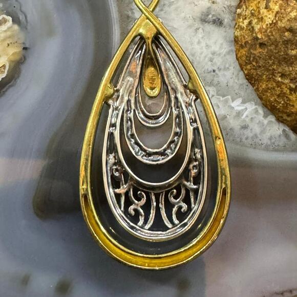 Carolyn Pollack Sterling & Brass Decorated Teardrop Enhancer Pendant For Women - Picture 8 of 10